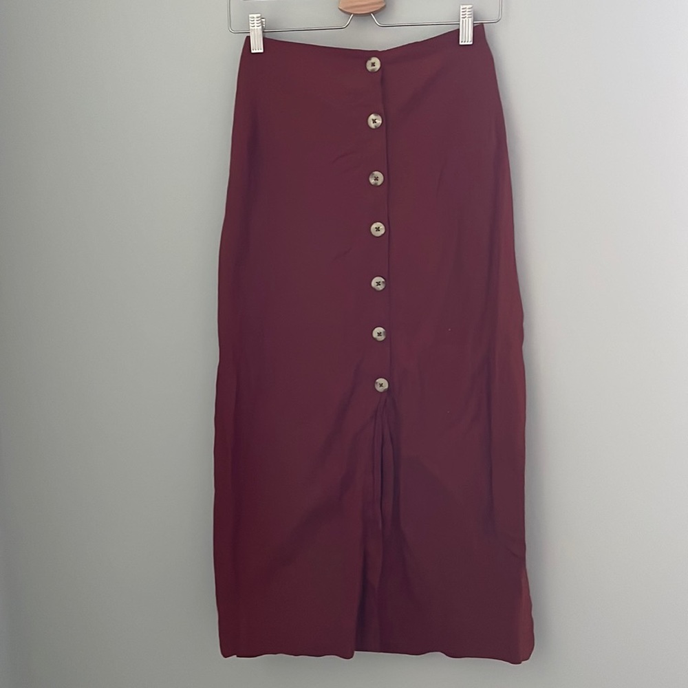 Free People Burnt Orange Button Front Midi Skirt